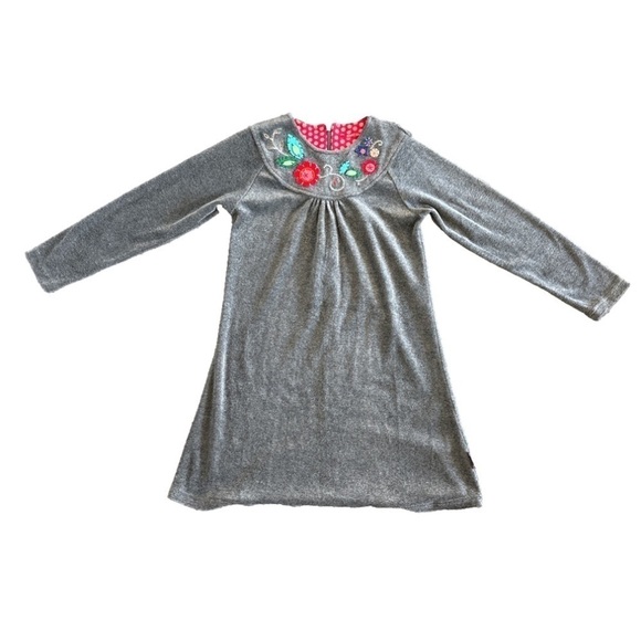 Oilily Grey Velvet Dress with floral embroidery and zip back size 8 - Picture 1 of 6
